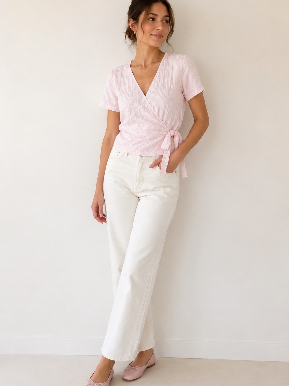Marine Layer Light Pink Crinkle Cotton Wrap Top Size Small